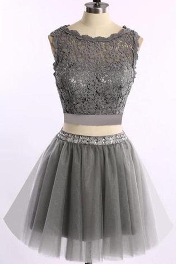 Two Pieces Grey Lace Tulle Homecoming/Prom Dresses TR0025 - Tirdress