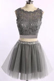 Two Pieces Grey Lace Tulle Homecoming/Prom Dresses TR0025