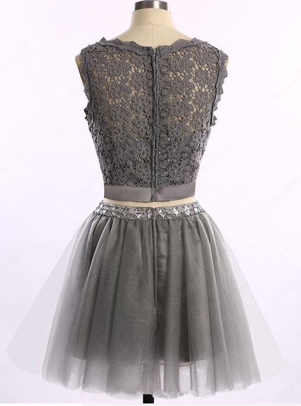 Two Pieces Grey Lace Tulle Homecoming/Prom Dresses TR0025 - Tirdress