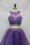 Two Pieces Jewel Length Tulle Homecoming Dress With Beads Appliques TR0145 - Tirdress