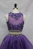 Two Pieces Jewel Length Tulle Homecoming Dress With Beads Appliques TR0145 - Tirdress