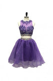 Two Pieces Jewel  Length Tulle Homecoming Dress With Beads Appliques TR0145