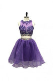 Two Pieces Jewel Length Tulle Homecoming Dress With Beads Appliques TR0145 - Tirdress