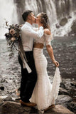 Two Pieces Lace Wedding Dresses Mermaid Half Sleeves Bridal Gowns TN268 - Tirdress