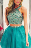 Two Pieces Scoop Sleeveless Tulle Homecoming Dress With Beading TR0045 - Tirdress