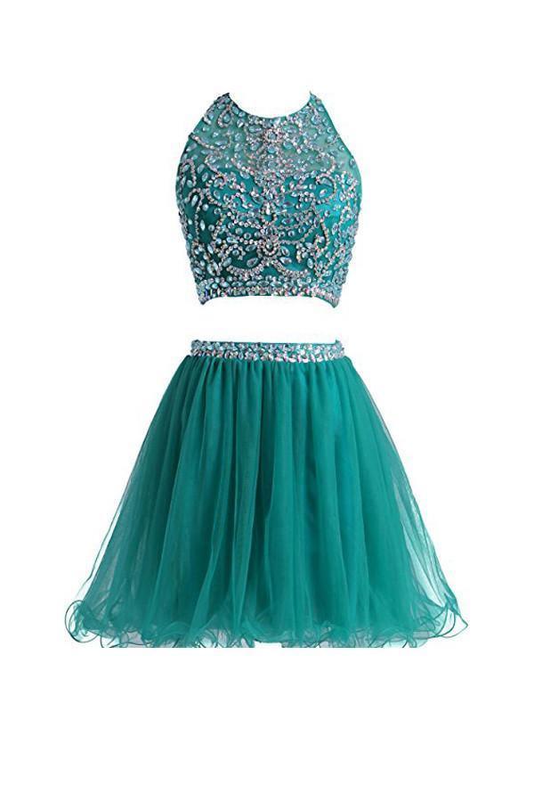 Two Pieces Tulle Short with Beaded Homecoming Dresses US0 / Custom Color Two Pieces Tulle Short with Beaded Homecoming Dresses US0 / Custom Color