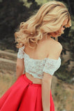 Off-the-shoulder Short Sleeves Red Tea-Length Homecoming Dress TR0093 - Tirdress