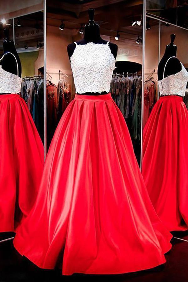 Two-piece Square Neck Red Prom Dresses Evening Dresses PG280 - Tirdress