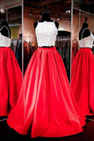 Robes de bal rouges à encolure carrée en deux pièces Robes de soirée PG280
