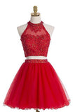 Two pieces Halter Red Sleeveless Homecoming Dress PG021