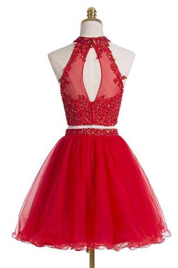 Two pieces Halter Red Sleeveless Homecoming Dress US8 / As Picture Two pieces Halter Red Sleeveless Homecoming Dress US8 / As Picture