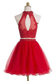 Two pieces Halter Red Sleeveless Homecoming Dress PG021 - Tirdress