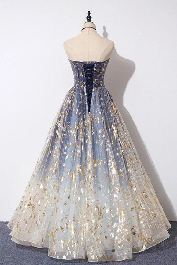 Unique A Line Strapless Ombre Long Prom Dress Stunning Party Dresses TP0943 - Tirdress