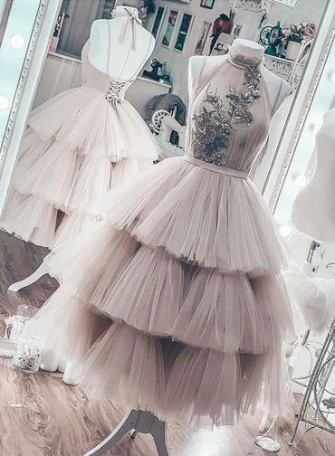 Unique Short Layered Tulle High Neck Short Prom Dress, Homecoming Dresses HD0094 - Tirdress