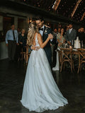 V-neck A-line Beach Wedding Dresses Appliques Tulle Bridal Gowns TN320 - Tirdress