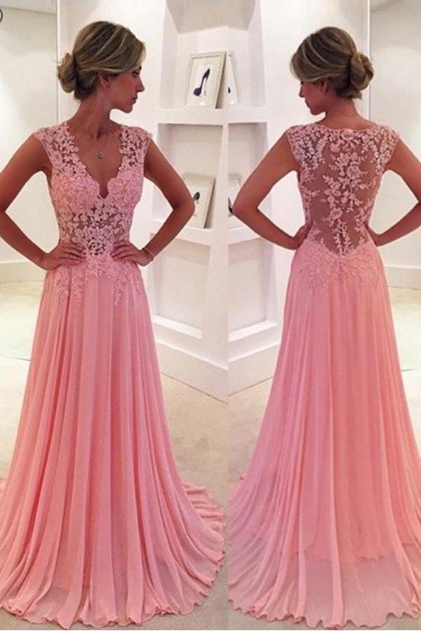 V-Neck Court Train Pink Prom Dress/Evening Dress PG 239 - Tirdress