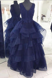 V-Neck Floor-Length Backless Organza Prom Dress With Beading TP0025 - Tirdress