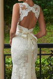 V-Neck Lace Zipper-Up Sheath Sweep Train Wedding Dress WD135 - Tirdress