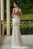 V-Neck Lace Zipper-Up Sheath Sweep Train Wedding Dress WD135 - Tirdress