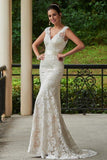 V-Neck Lace Zipper-Up Sheath Sweep Train Wedding Dress WD135 - Tirdress