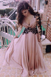 V-Neck Long Sleeve Lace Prom Dresses Evening Dresses PG 245 - Tirdress