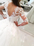 V-Neck Long Sleeves Appliques Watteau Train Wedding Dress WD167 - Tirdress
