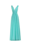 V-Neck Ruched Waist Long Prom Evening Gown Bridesmaid Dress BD006