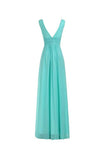 V-Neck Ruched Waist Long Prom Evening Gown Bridesmaid Dress BD006 - Tirdress