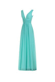 V-Neck Ruched Waist Long Prom Evening Gown Bridesmaid Dress BD006 - Tirdress