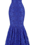 V-Neck Sleeveless Floor Length Royal Blue Mermaid Lace Prom Dress TP0028 - Tirdress