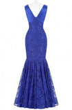 V-Neck Sleeveless Floor Length Royal Blue Mermaid Lace Prom Dress TP0028 - Tirdress