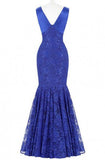 V-Neck Sleeveless Floor Length Royal Blue Mermaid Lace Prom Dress TP0028 - Tirdress