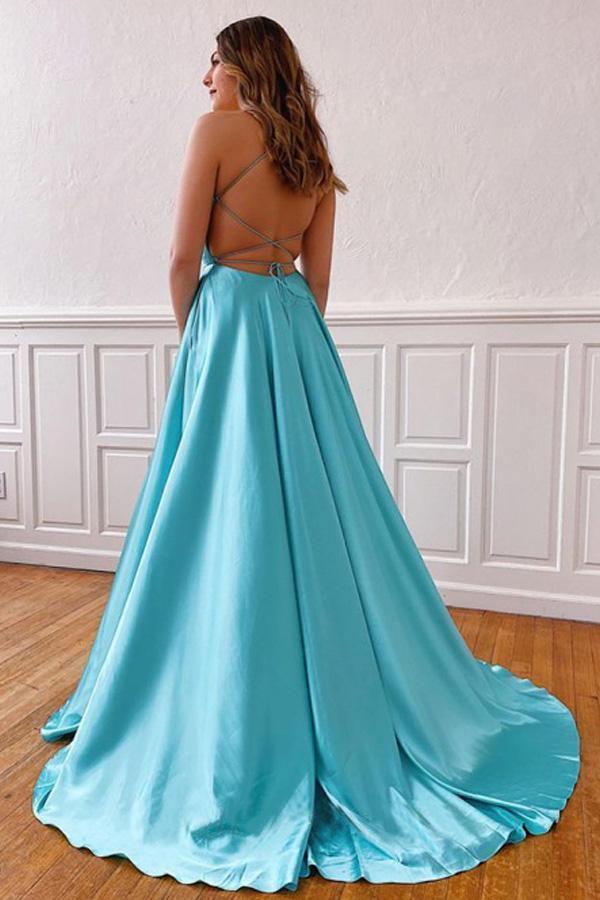 V-Neck Sleeveless Split Tiffany Blue Cross Back Prom/Evening Dress Custom Size / As Picture V-Neck Sleeveless Split Tiffany Blue Cross Back Prom/Evening Dress Custom Size / As Picture