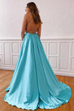 V-Neck Sleeveless Split Tiffany Blue Cross Back Prom/Evening Dress TP0992 - Tirdress
