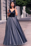 V-Neck Sleeveless Tulle Floor Length Evening Dress Prom Dress PG439