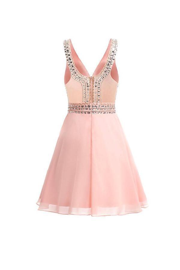 V-neck Beads Chiffon Homecoming Dress Short Prom Dress PG089 - Tirdress