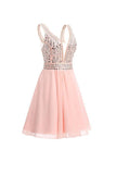 V-neck Beads Chiffon Homecoming Dress Short Prom Dress PG089 - Tirdress