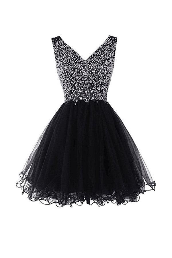 V-neck Beads Chiffon Homecoming Dress Short Prom Dress TR007 - Tirdress