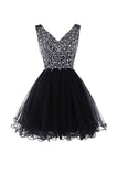 V-neck Beads Chiffon Homecoming Dress Short Prom Dress TR007