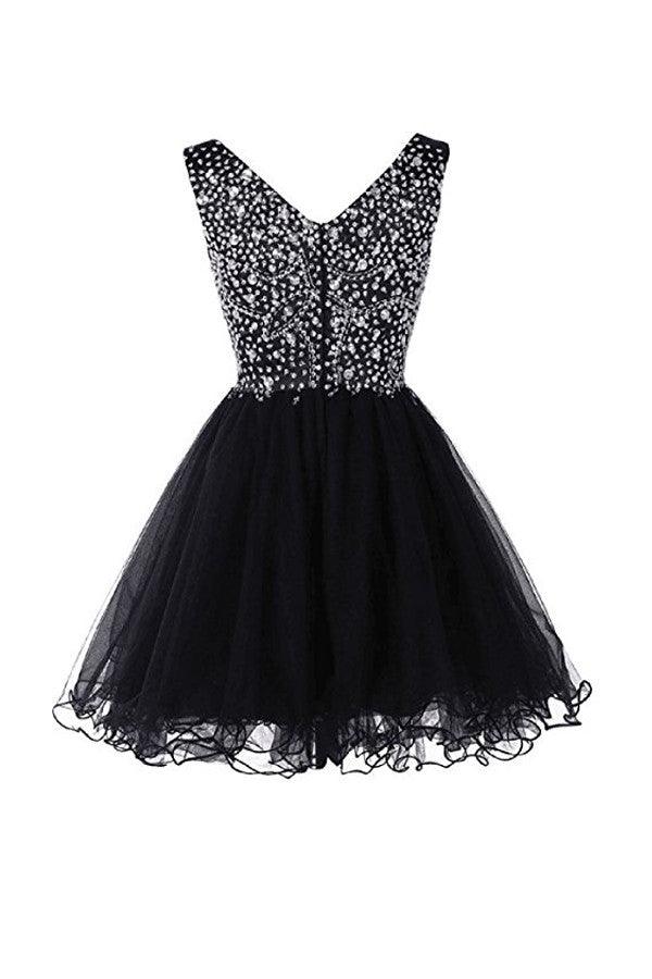 V-neck Beads Chiffon Homecoming Dress Short Prom Dress TR007 - Tirdress
