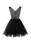 V-neck Beads Chiffon Homecoming Dress Short Prom Dress TR007 - Tirdress