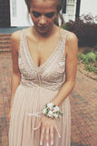 V-neck Chiffon Beading Blush Pink Evening/Prom Dresses PG 233 - Tirdress