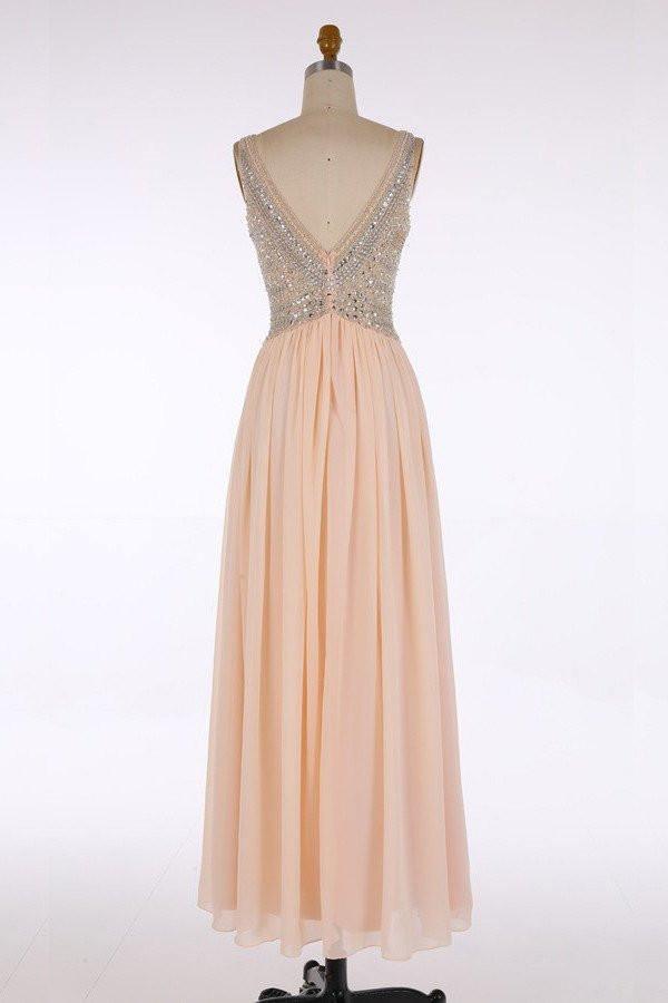 V-neck Chiffon Beading Blush Pink Evening/Prom Dresses PG 233 - Tirdress