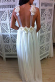 Bodenlanges Brautkleid aus Chiffon und Tüll mit V-Ausschnitt und handgefertigter Blume WD005
