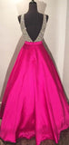 V-neck Floor-length Ball Gown Hot Pink Satin Prom Dress With Beading PG379 - Tirdress