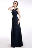 V-neck Floor-length Sleeveless Lace Navy Blue Prom Dress PG 229 - Tirdress