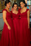 V-neck Long Cap Sleeves Dark Red Bridesmaid Dress With Beading Lace  TY0010