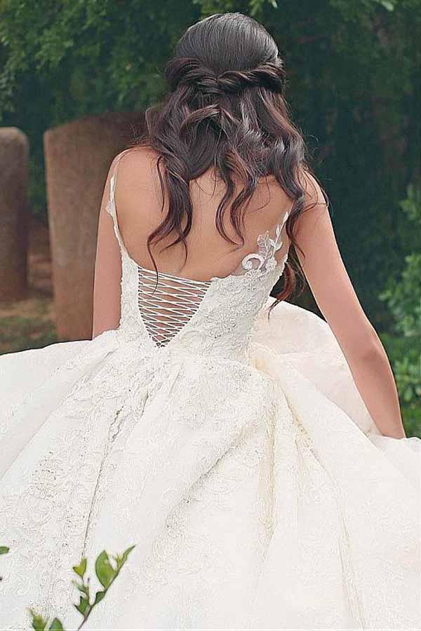 V-neck Neckline Ball Gown Wedding Dresses With Lace Appliques WD187 - Tirdress