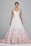 V-neck Organza  With Floral Embroidery Applique Wedding Dress In Blush TN0055