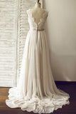 V-neck Sleeveless Open Back Wedding Dress with Lace Sash PG 200 - Tirdress